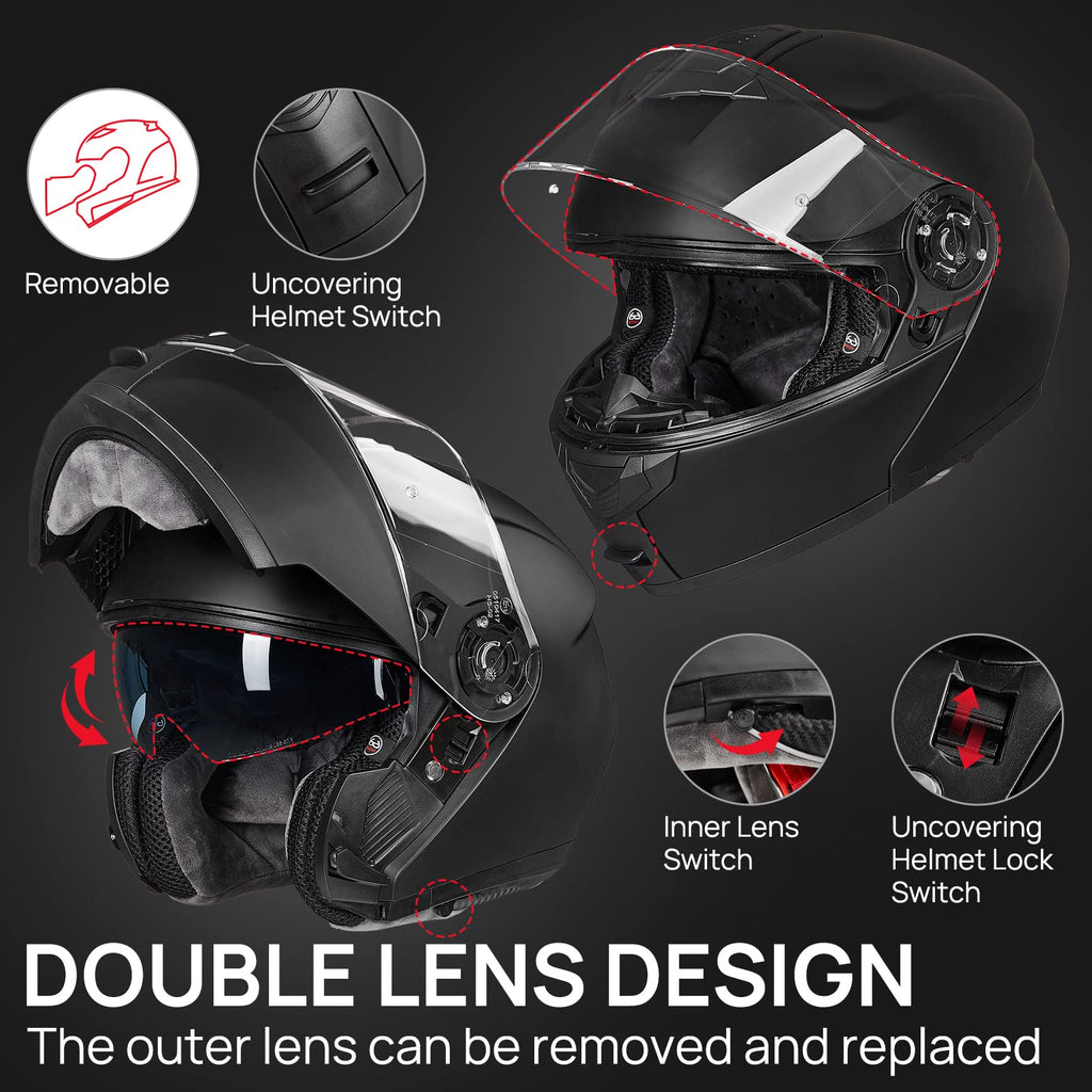 Matte Black Large Modular Full Face Motorcycle Helmet N6171
