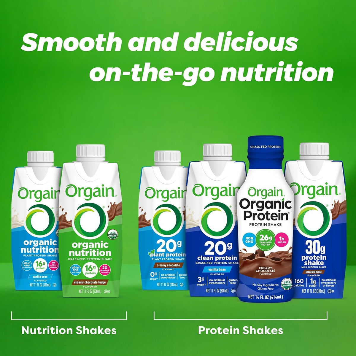 Organic Vegan Protein Shake Smooth Chocolate & Vanilla Bean 16g 11 Fl Oz T345599