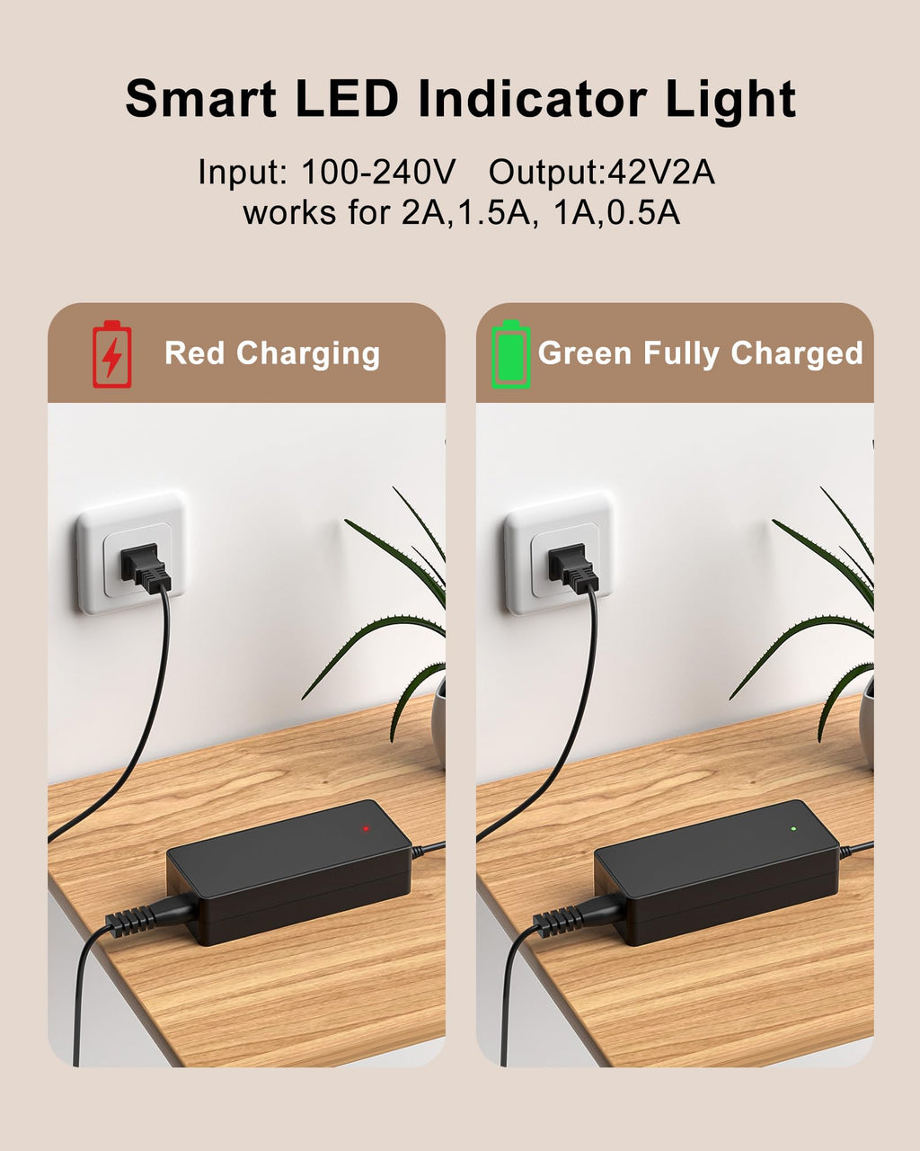 42V 2A Electric Scooter Charger with LED Indicator Light D447