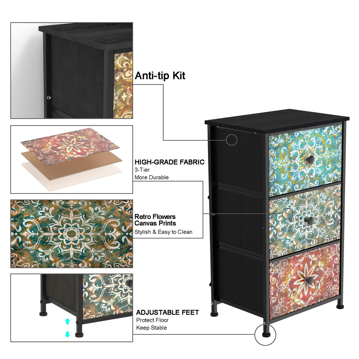 Fabric Drawers 3 Drawers Dresser Z814156