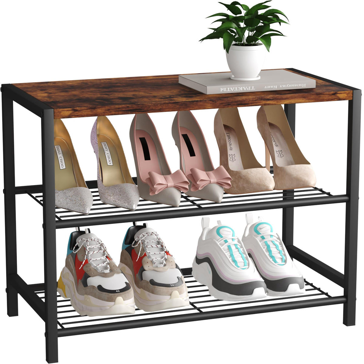 3-Tier Narrow Shoe Rack with Metal Shelves E6804