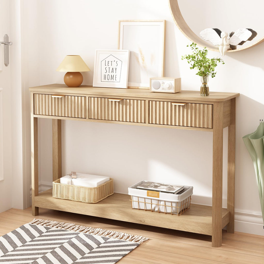 Fluted Console Table with Drawers Z513871