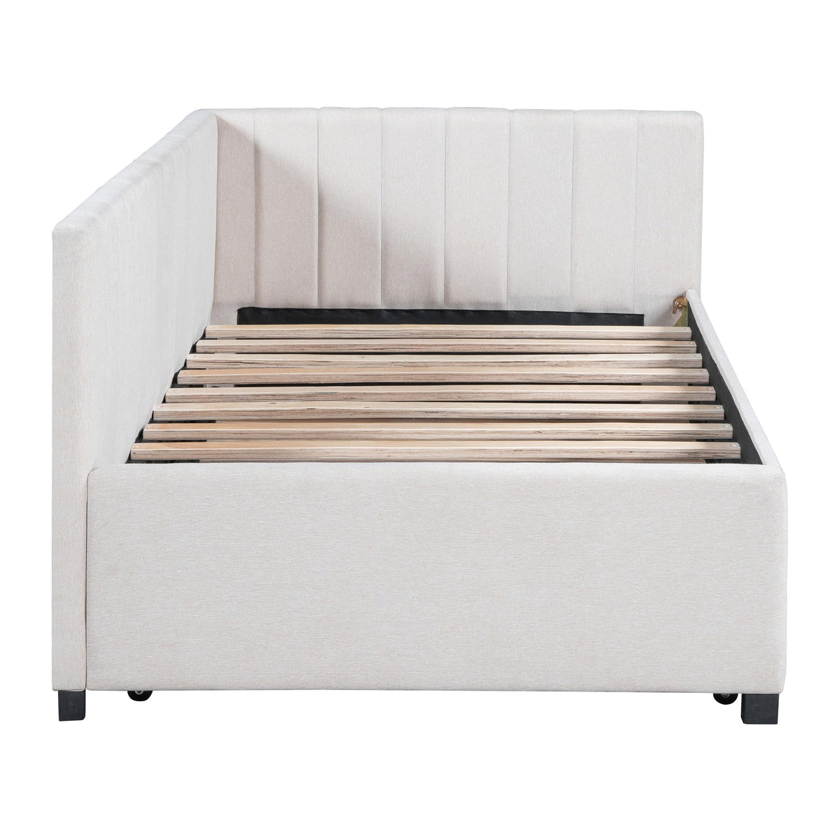 Beige Linen Upholstered Daybed with Trundle Twin Size W995
