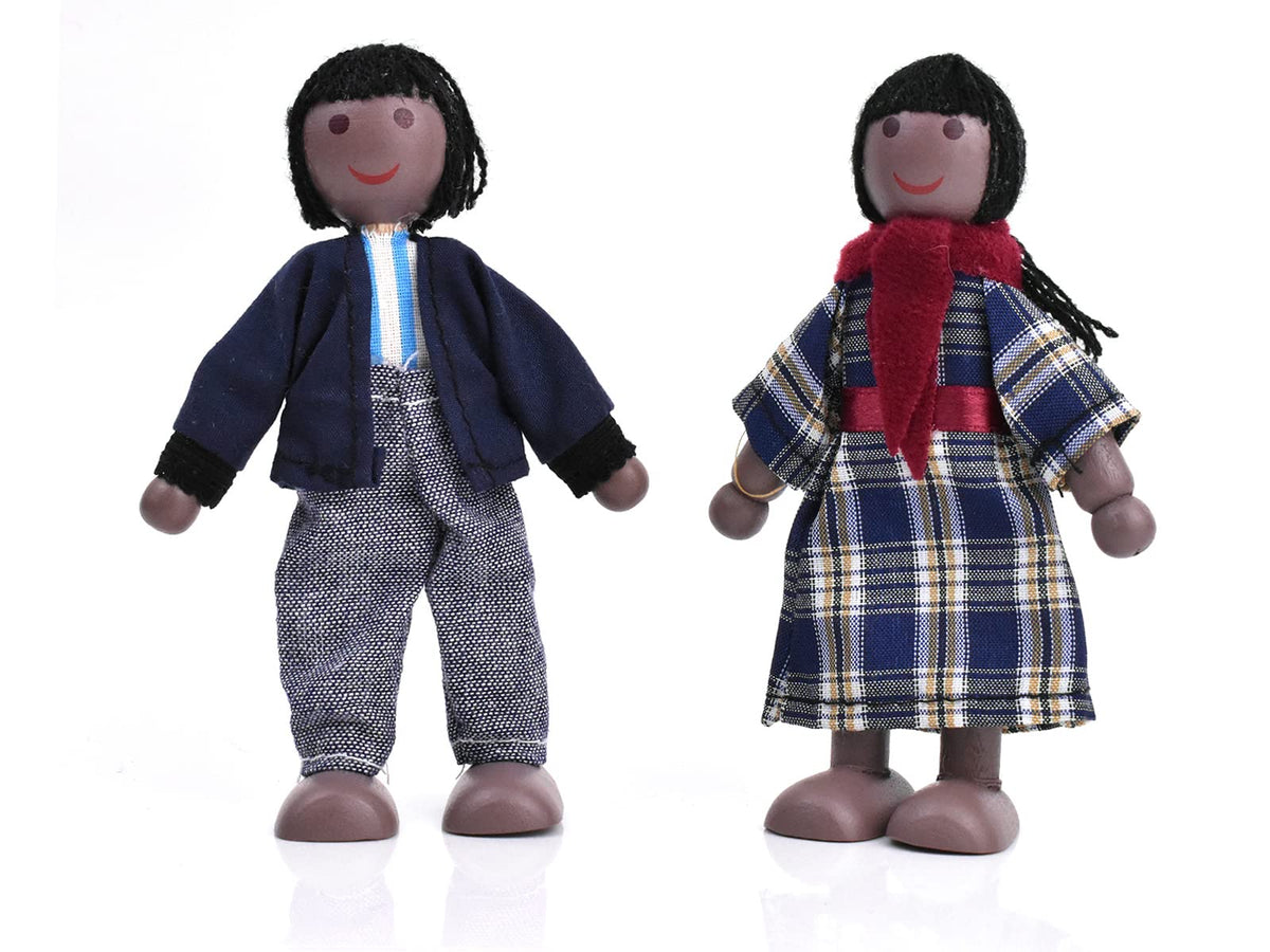 Wooden Dollhouse People 7 Pcs Family Figures with 2 Pets V509