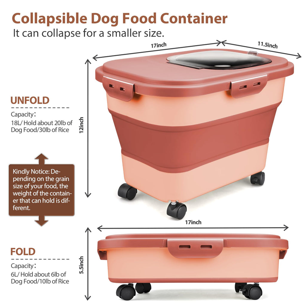 Collapsible Pet Food Storage Container with Wheel, Cup and Scoop T486