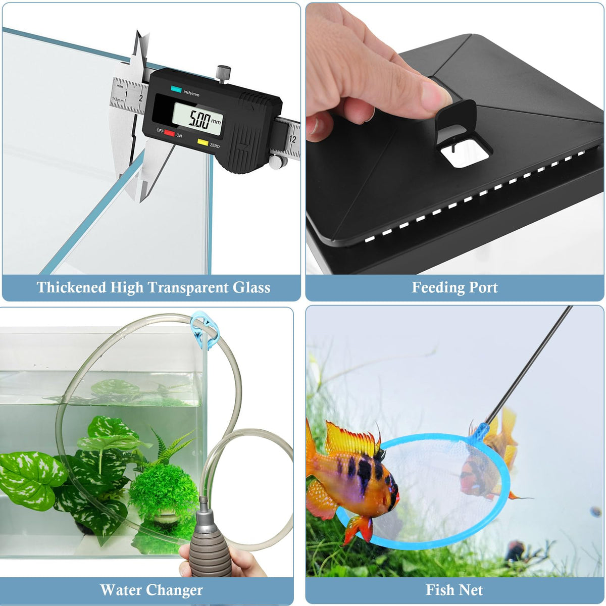 1 Gallon Small Glass Aquarium with Air Pump LED Light S510