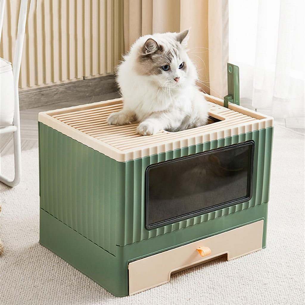 Foldable Top Entry Cat Litter Box with Lid I466