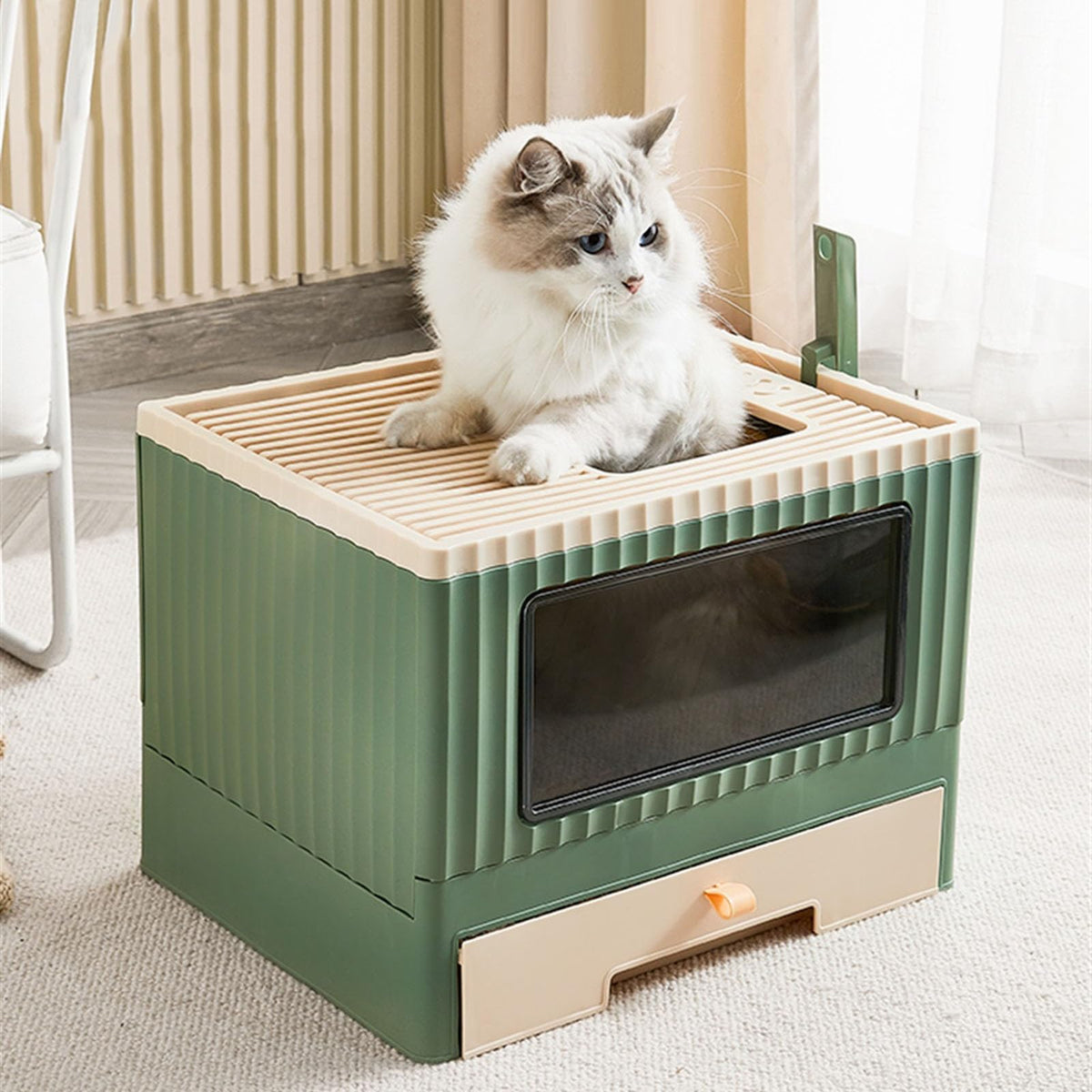 Foldable Top Entry Cat Litter Box with Lid I466