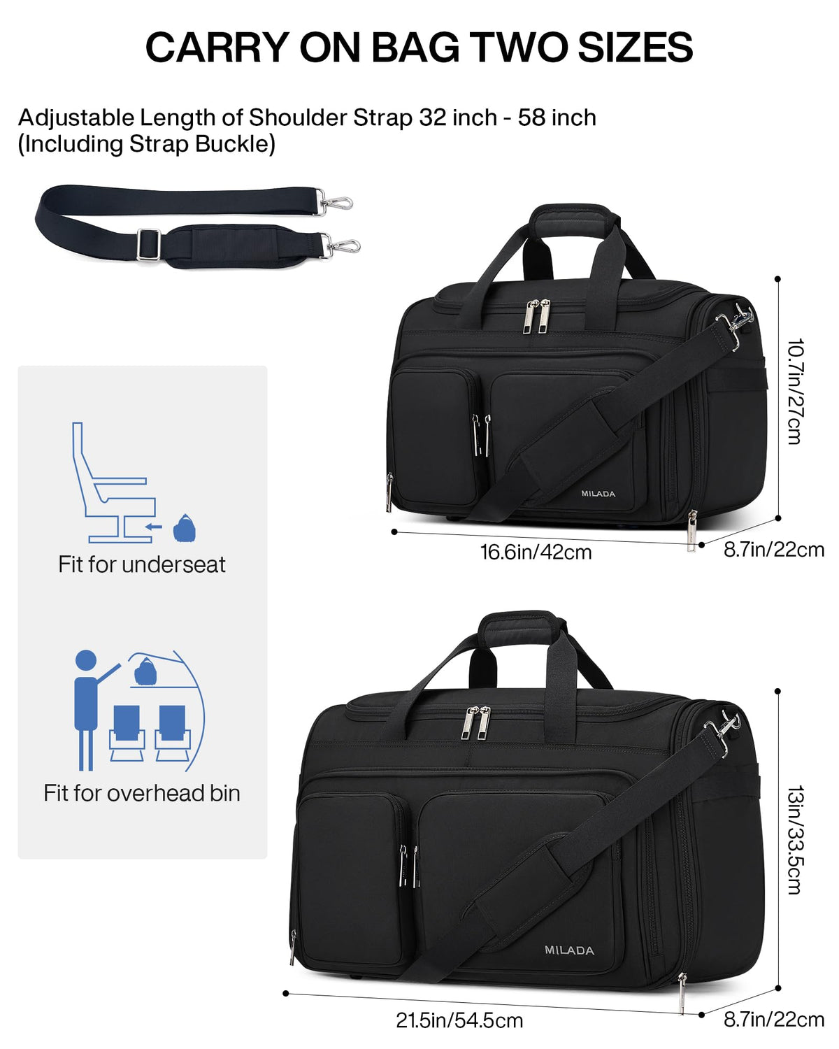 Lightweight Foldable Underseat Carry On Luggage Black B30212