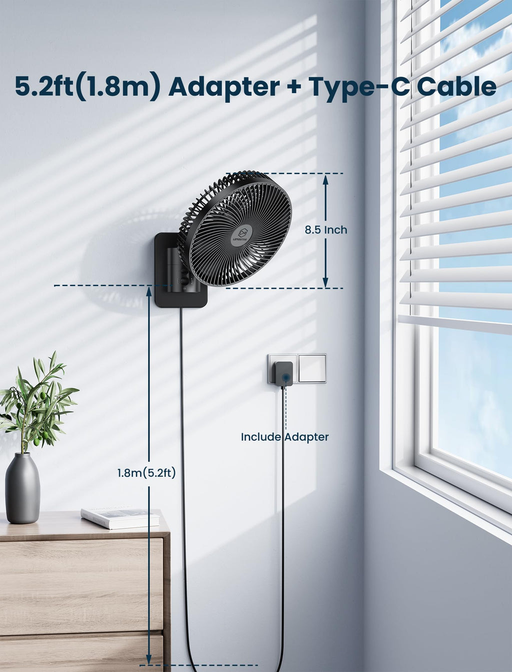 8.5-Inch Quiet Wall-Mounted Oscillation Fan with Remote & Timer C213045
