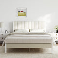 Full Size Metal Platform Bed Frame with Velvet White Headboard V290533