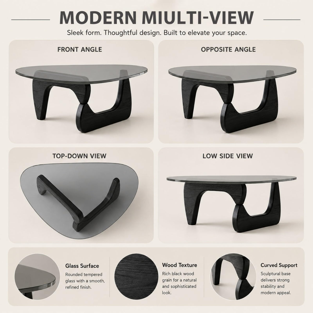 Glass Coffee Table with Wood Grain Base V99241