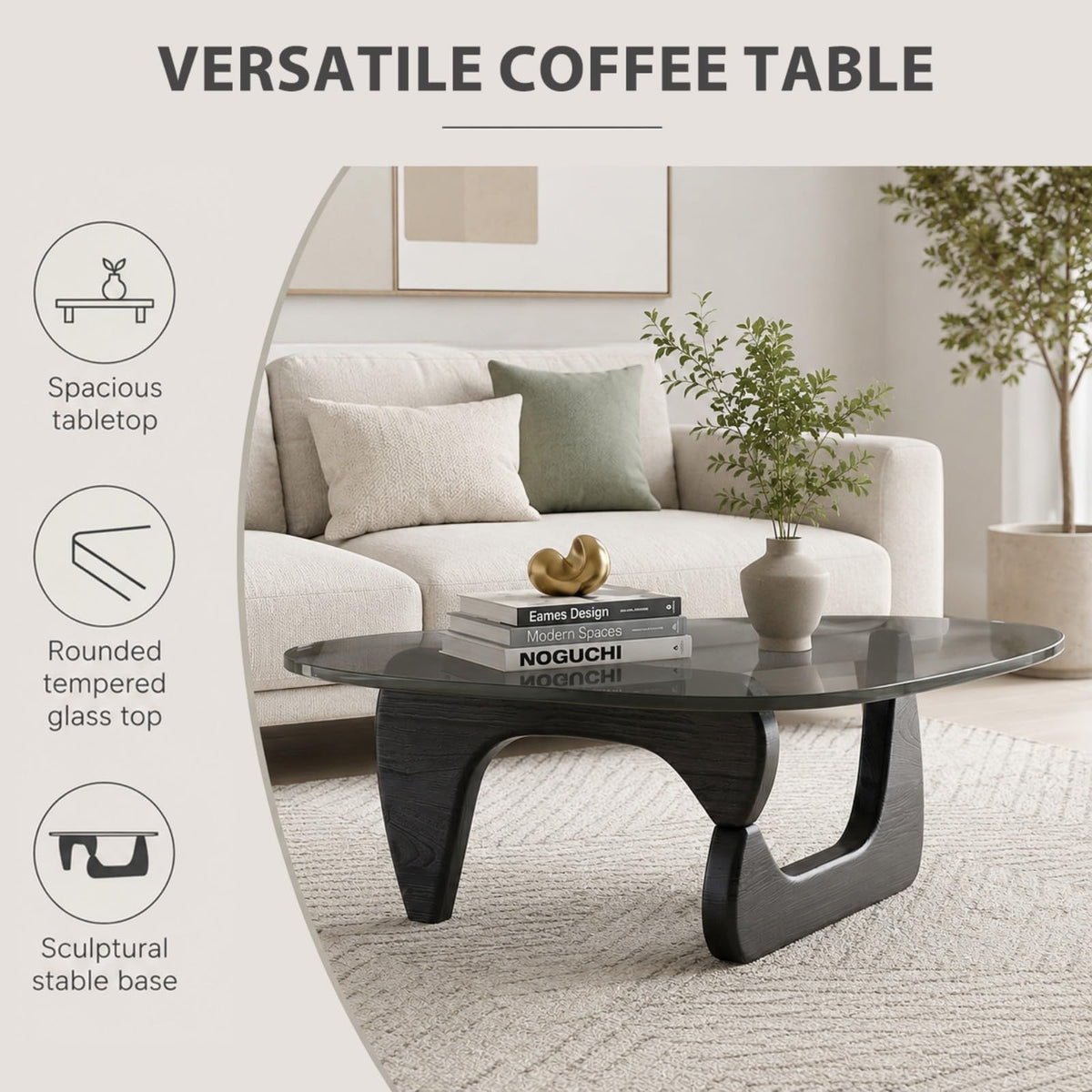 Glass Coffee Table with Wood Grain Base V99241