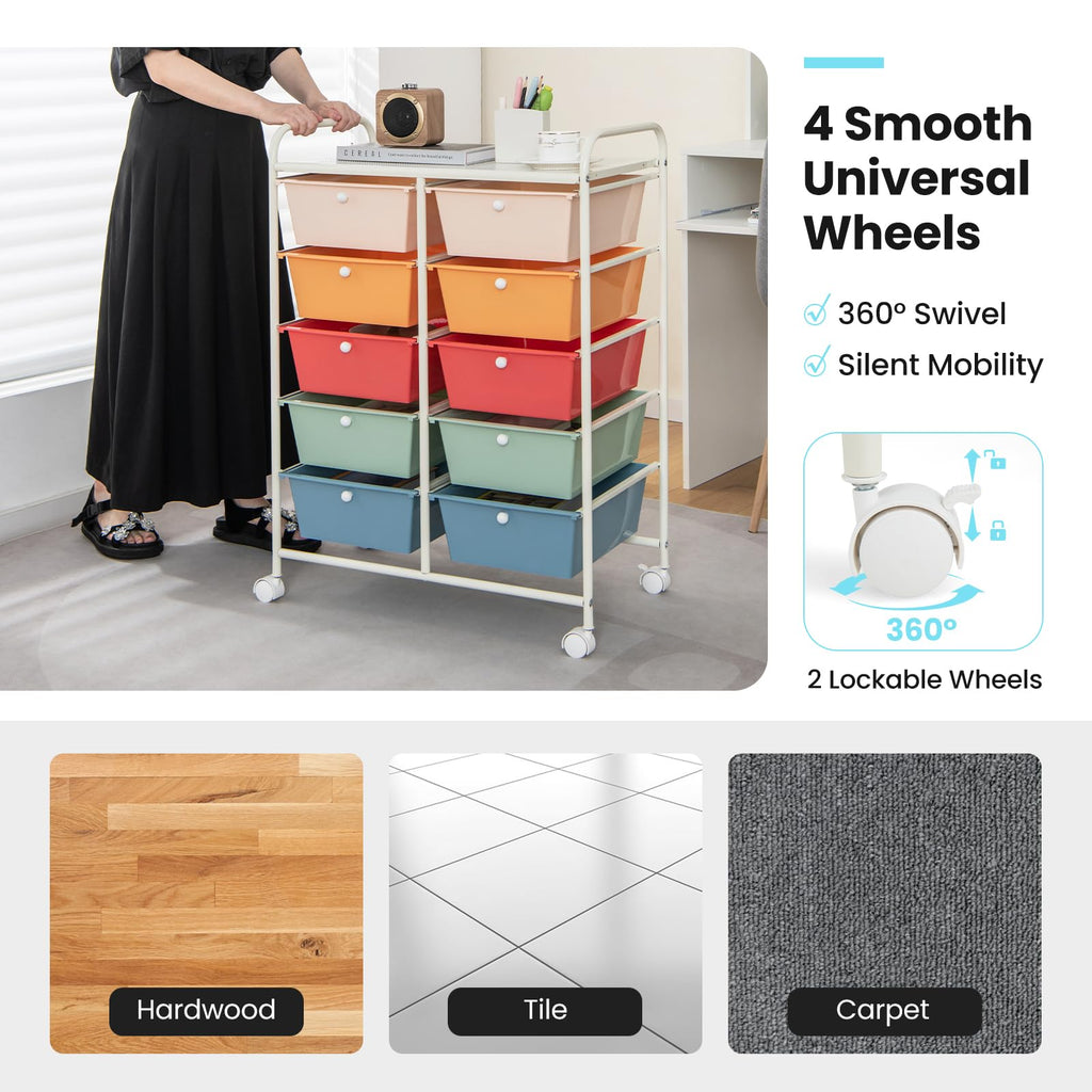 10 Drawer Rolling Storage Cart with Metal Frame N10799