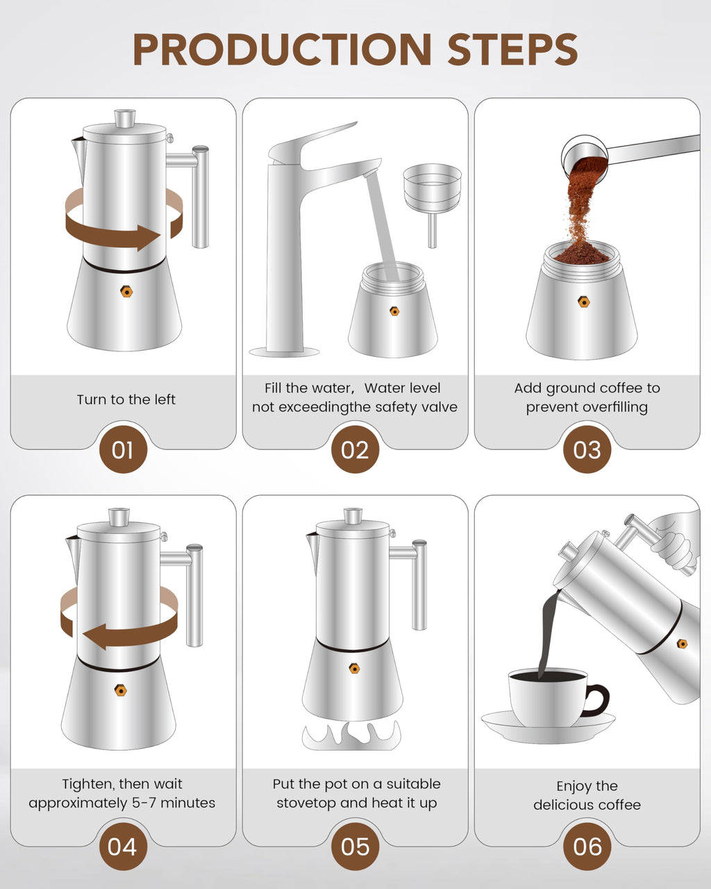 6 Cup Stainless Steel Stovetop Moka Pot H947