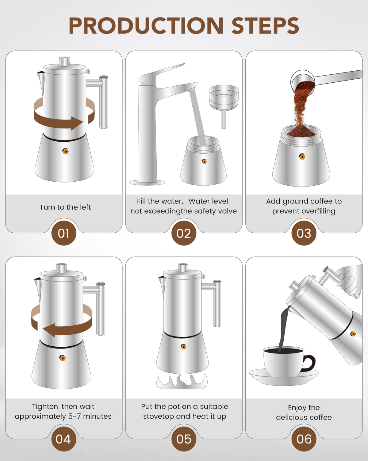 6 Cup Stainless Steel Stovetop Moka Pot H947