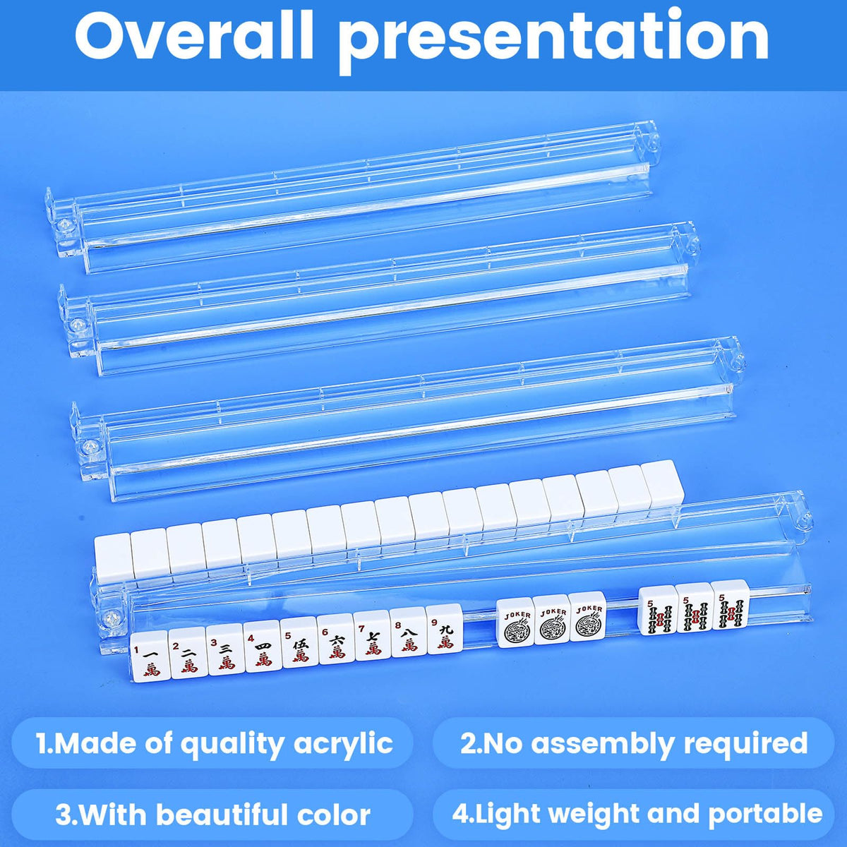 4PCS Clear Acrylic Mahjong Racks with Pushers Y45477