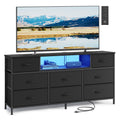 8 Fabric Drawers Dresser with Outlets & LED Lights I663929