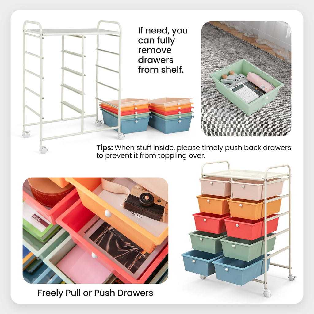 10 Drawer Rolling Storage Cart with Metal Frame N10799