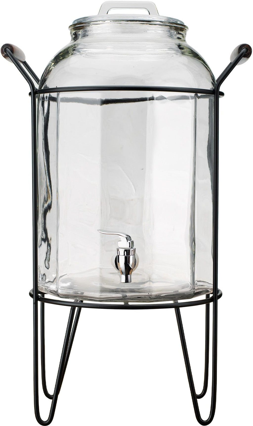 3 Gallon Glass Beverage Dispenser with Glass Lid and Metal Stand U687