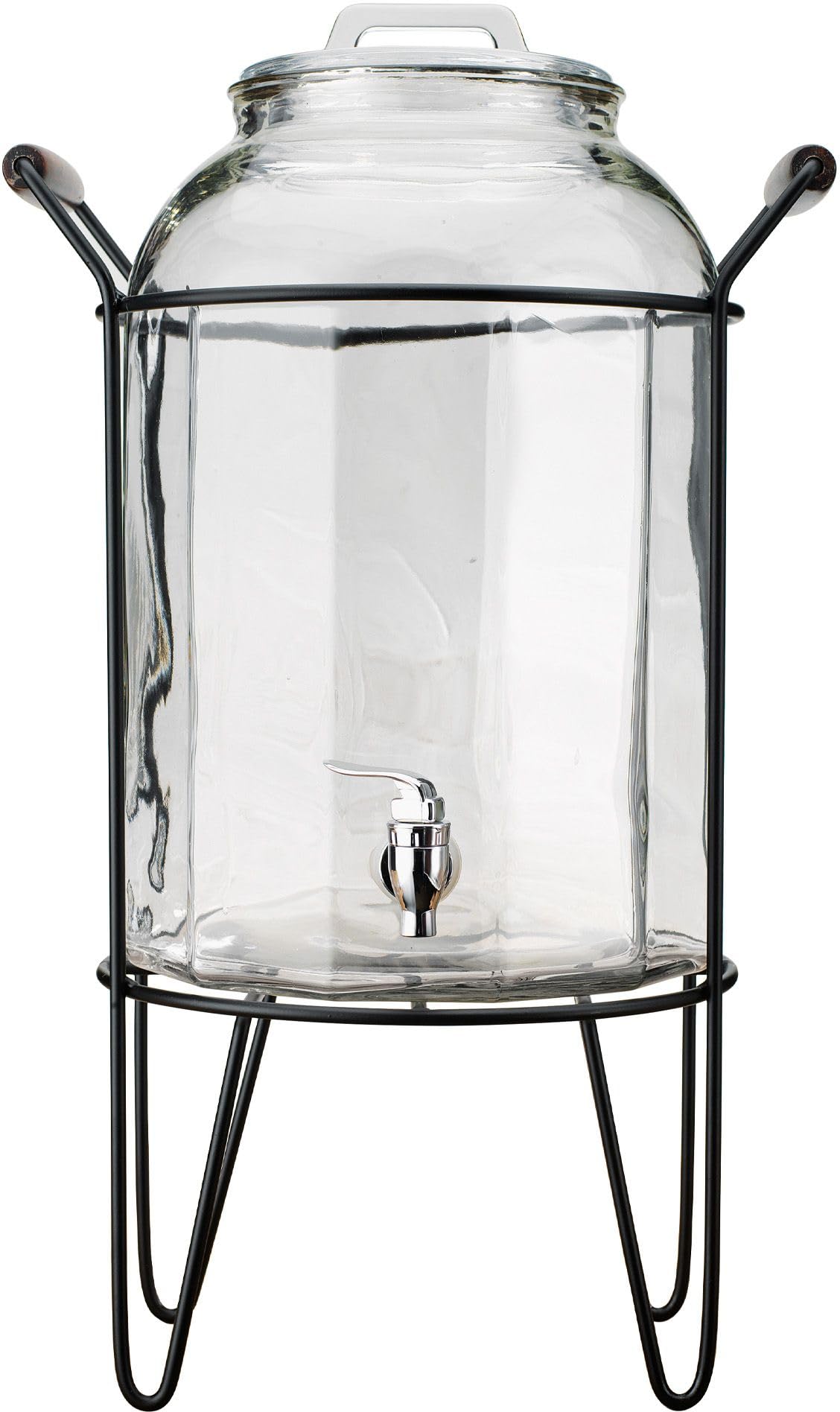 3 Gallon Glass Beverage Dispenser with Glass Lid and Metal Stand U687