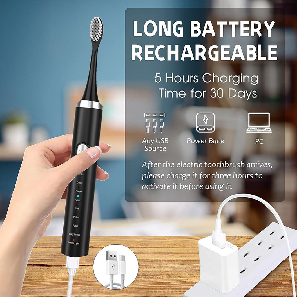 Rechargeable Electric Toothbrush with 4 Replacement Heads D196