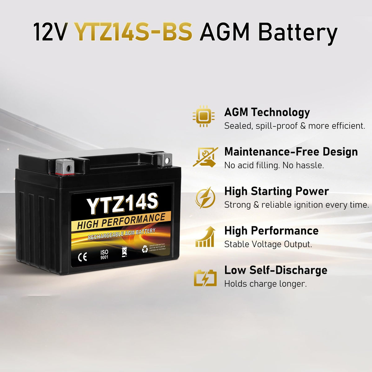 12V 11.2Ah AGM Sealed Motorcycle Battery B393