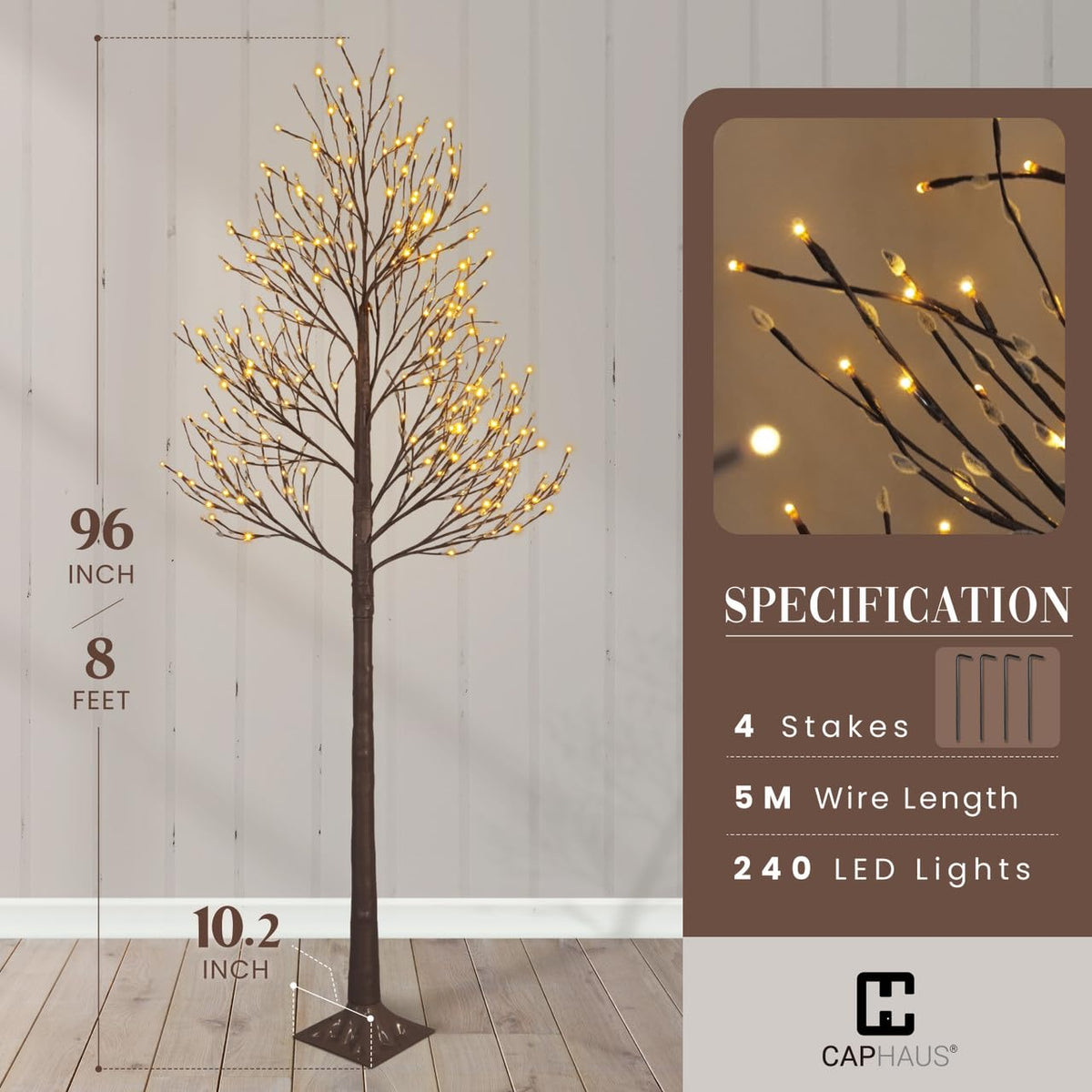 8FT Lighted Willow Twig Tree with 240 Warm White LED Lights W4419