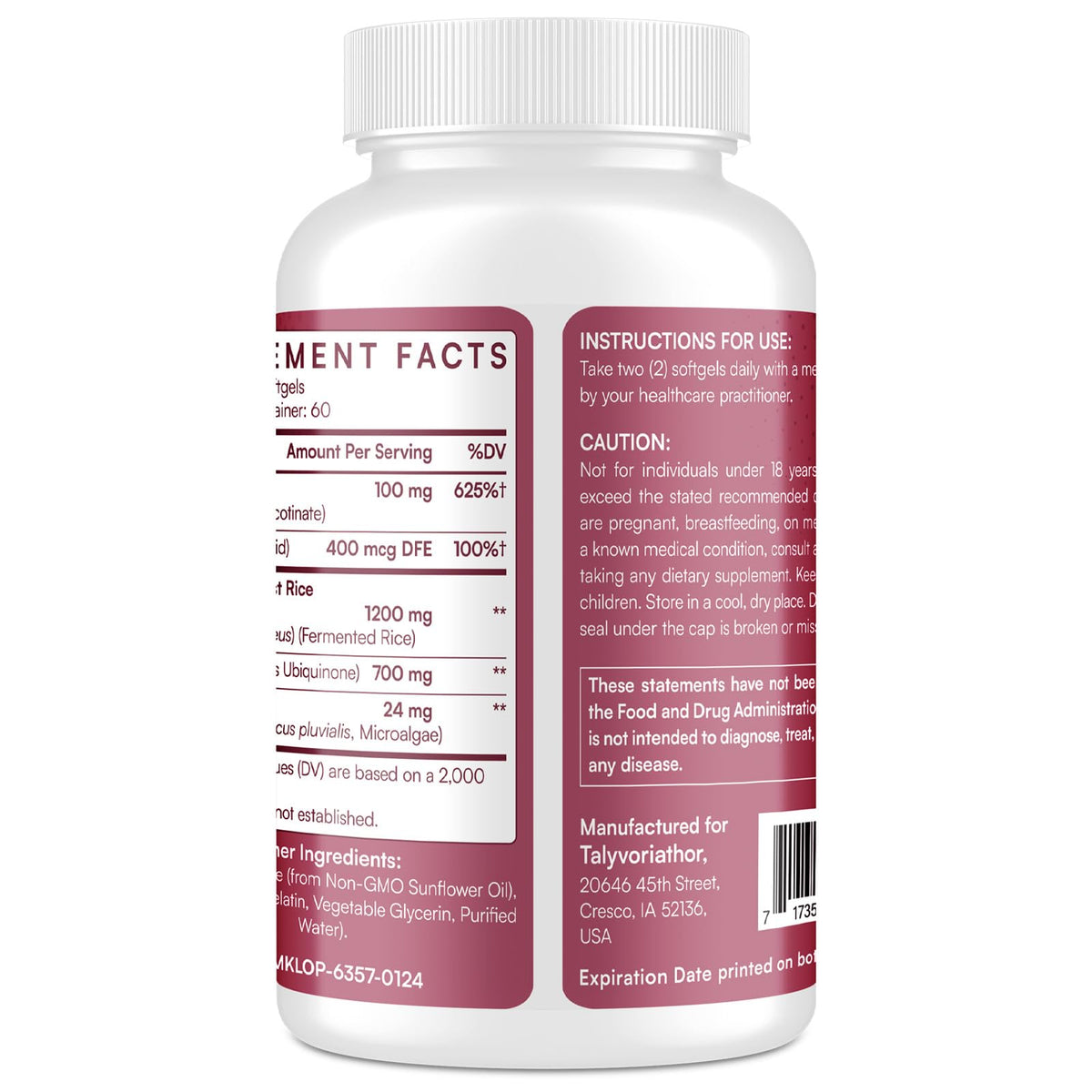 Red Yeast Rice 1200mg CoQ10 Astaxanthin 120 Softgels Q439539