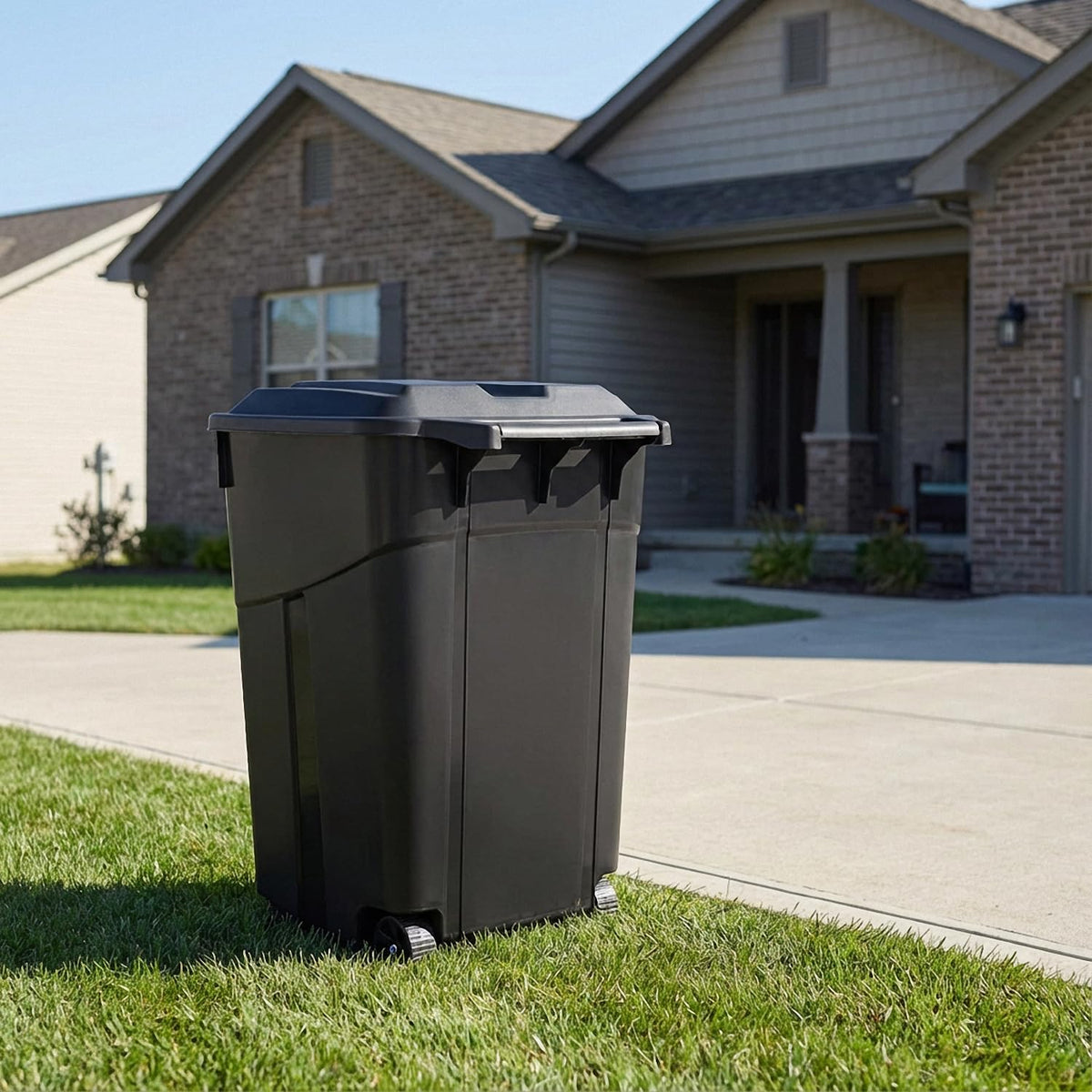 45 Gallon Black Wheeled Trash Can with Lid C7393