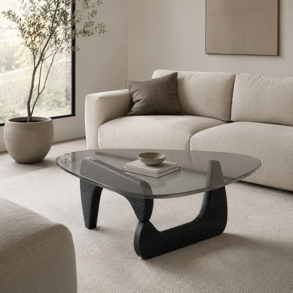 Glass Coffee Table with Wood Grain Base V99241
