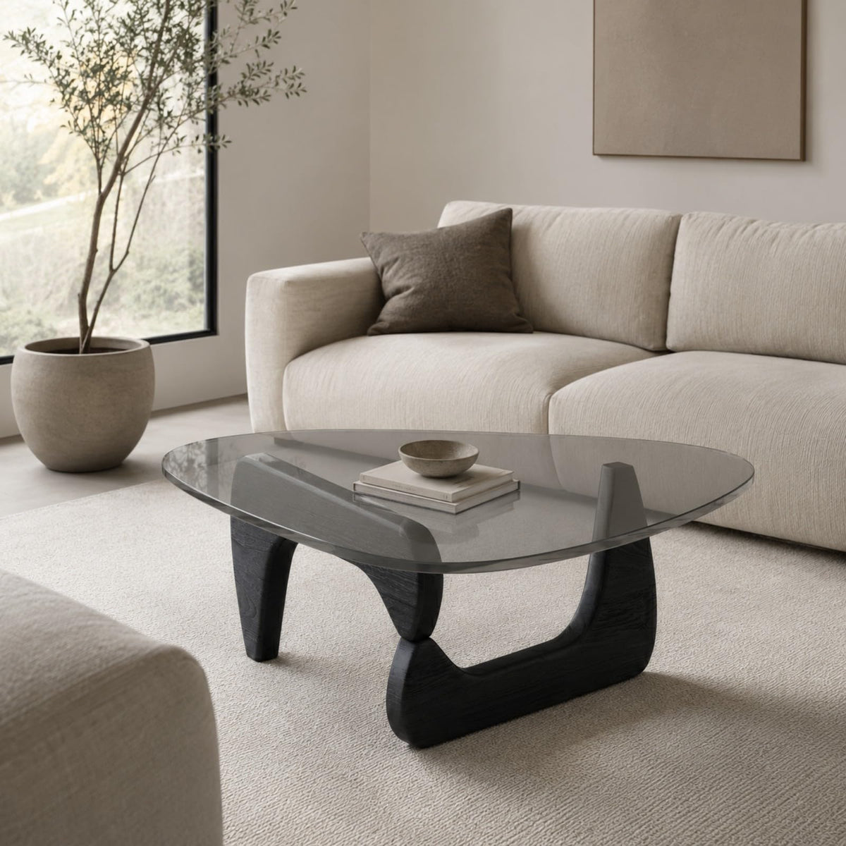 Glass Coffee Table with Wood Grain Base V99241