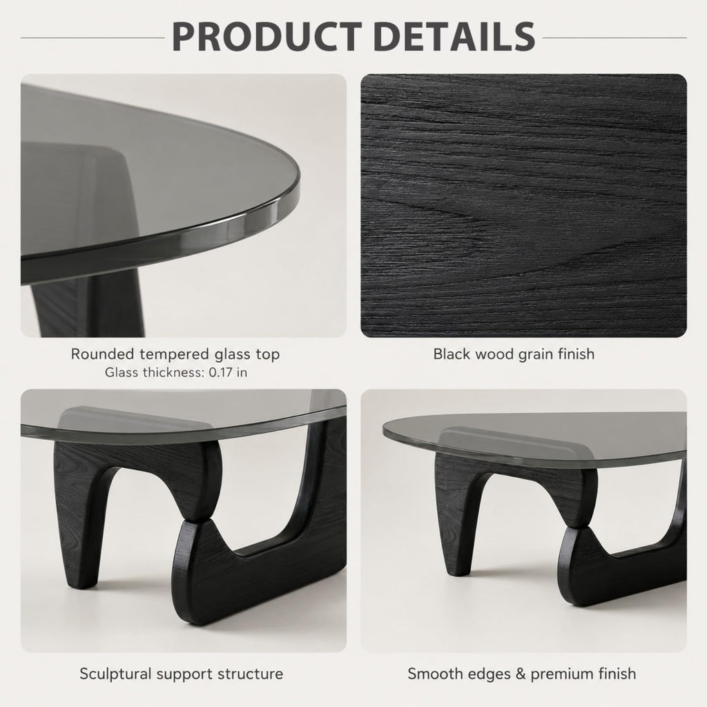 Glass Coffee Table with Wood Grain Base V99241
