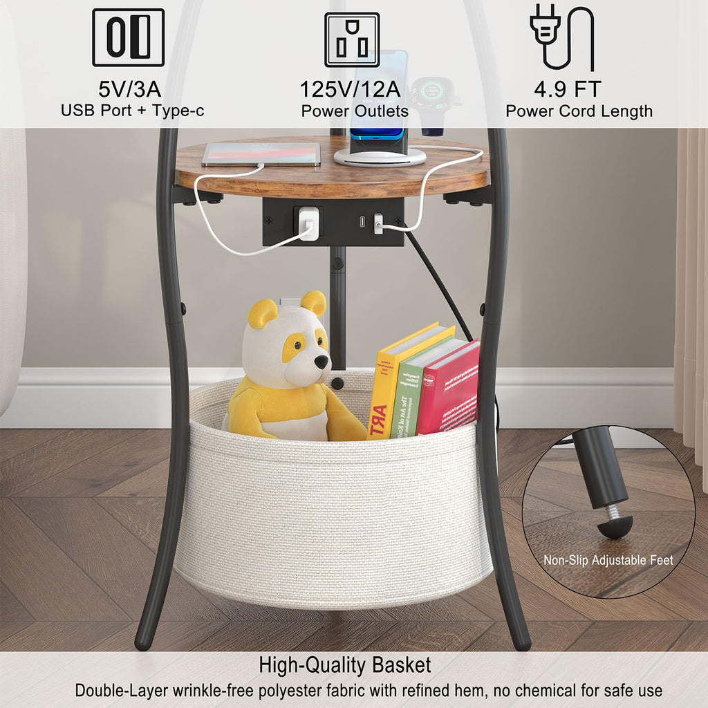 3-Tier Round End Table with Charging Station J854