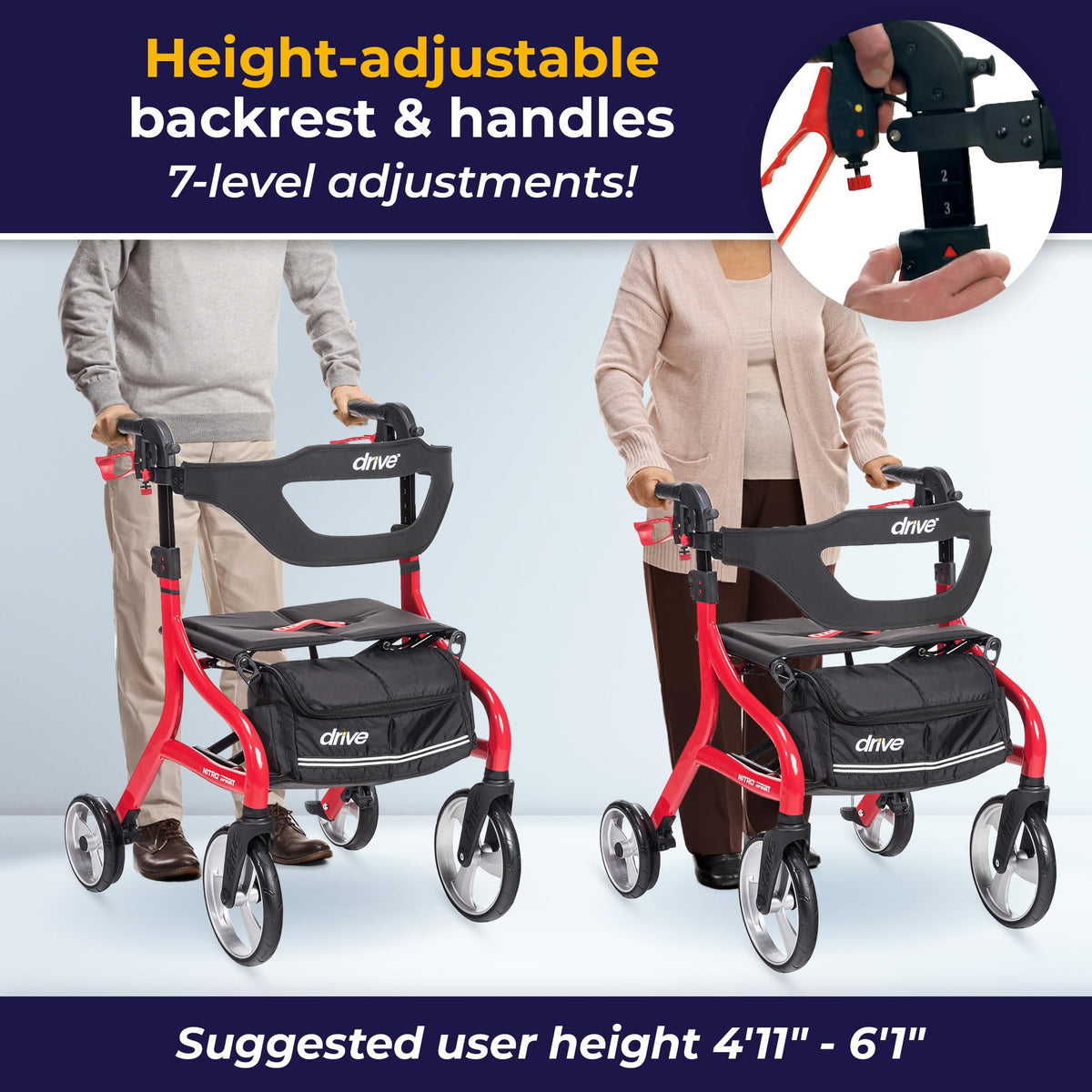 Red Standard Size Rollator Walker with Seat C67304