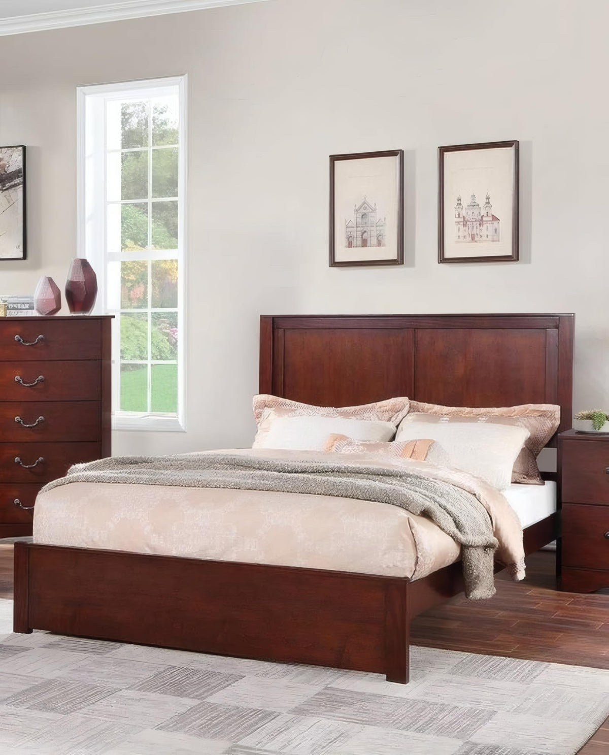 California King Bed Frame with Two Panel Headboard L3293