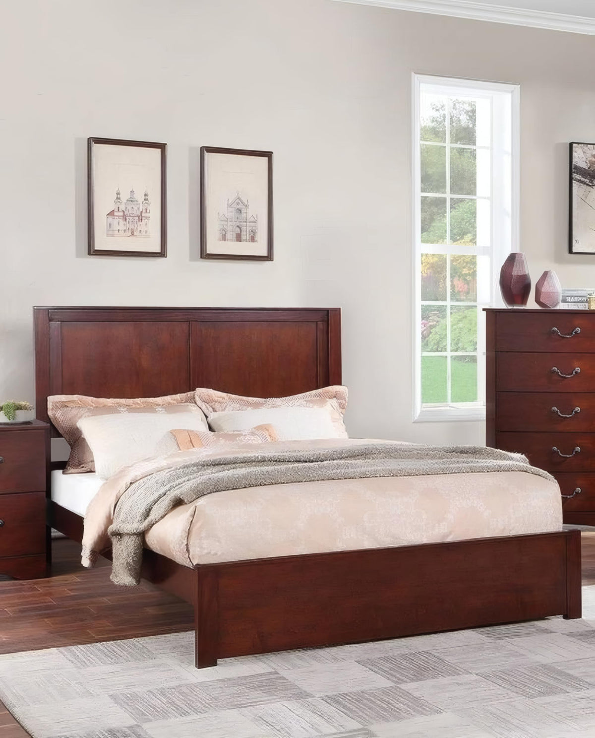 California King Bed Frame with Two Panel Headboard L3293
