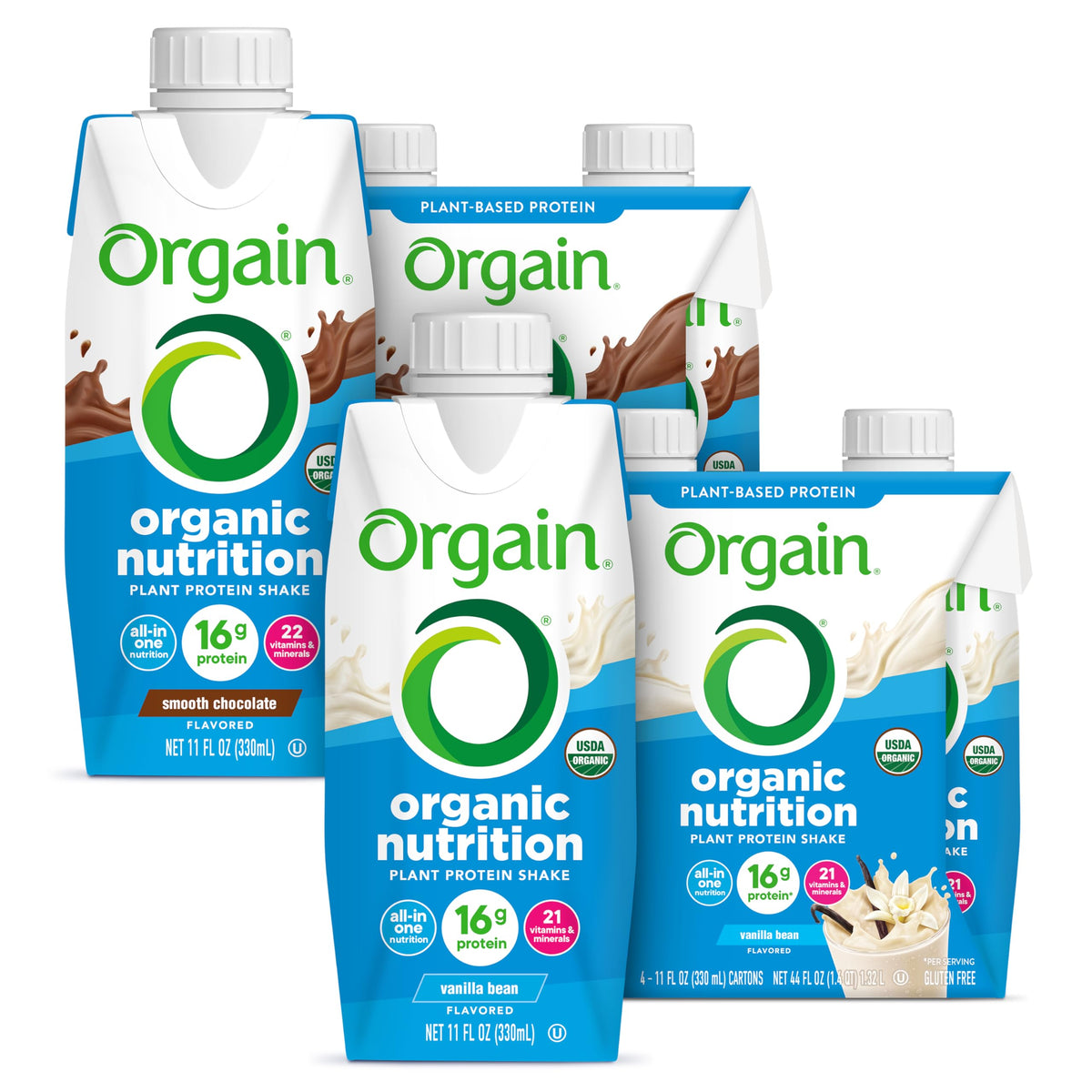 Organic Vegan Protein Shake Smooth Chocolate & Vanilla Bean 16g 11 Fl Oz T345599
