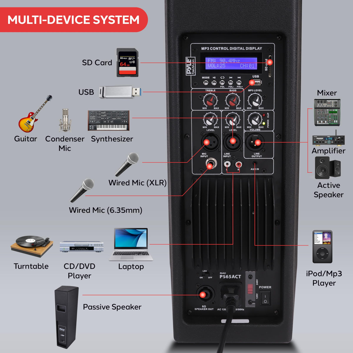 2000W Bluetooth PA Speaker System with LED Lights and Tripod Stands G974