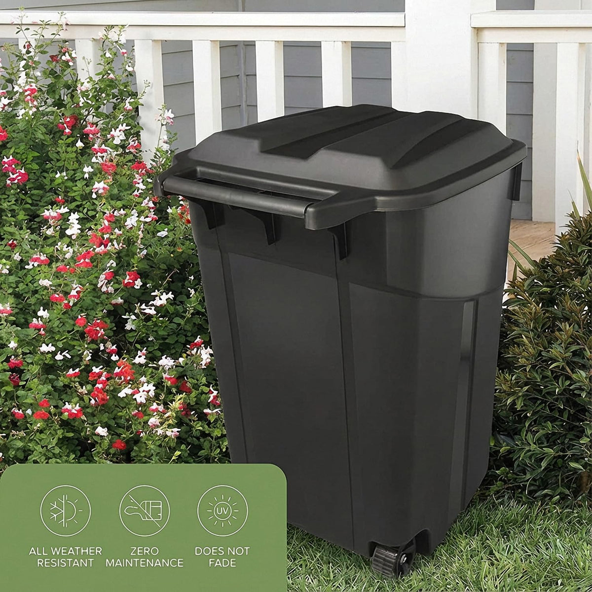 45 Gallon Black Wheeled Trash Can with Lid C7393