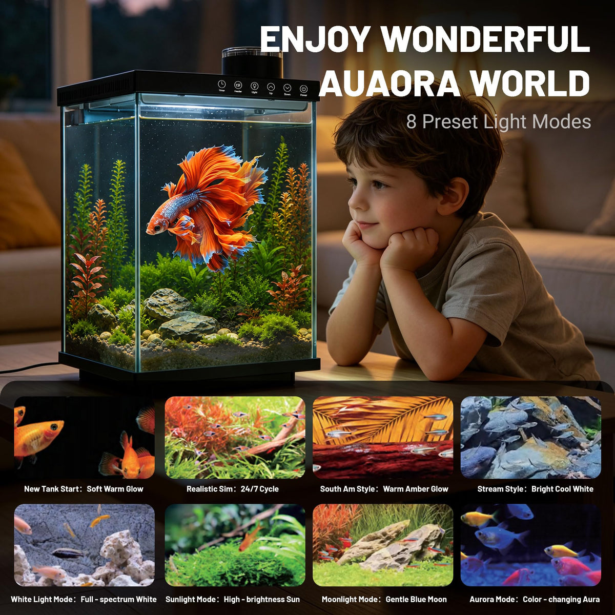 4 Gallon Ultra-Clear Glass Aquarium Kit with Auto Feeder C137137