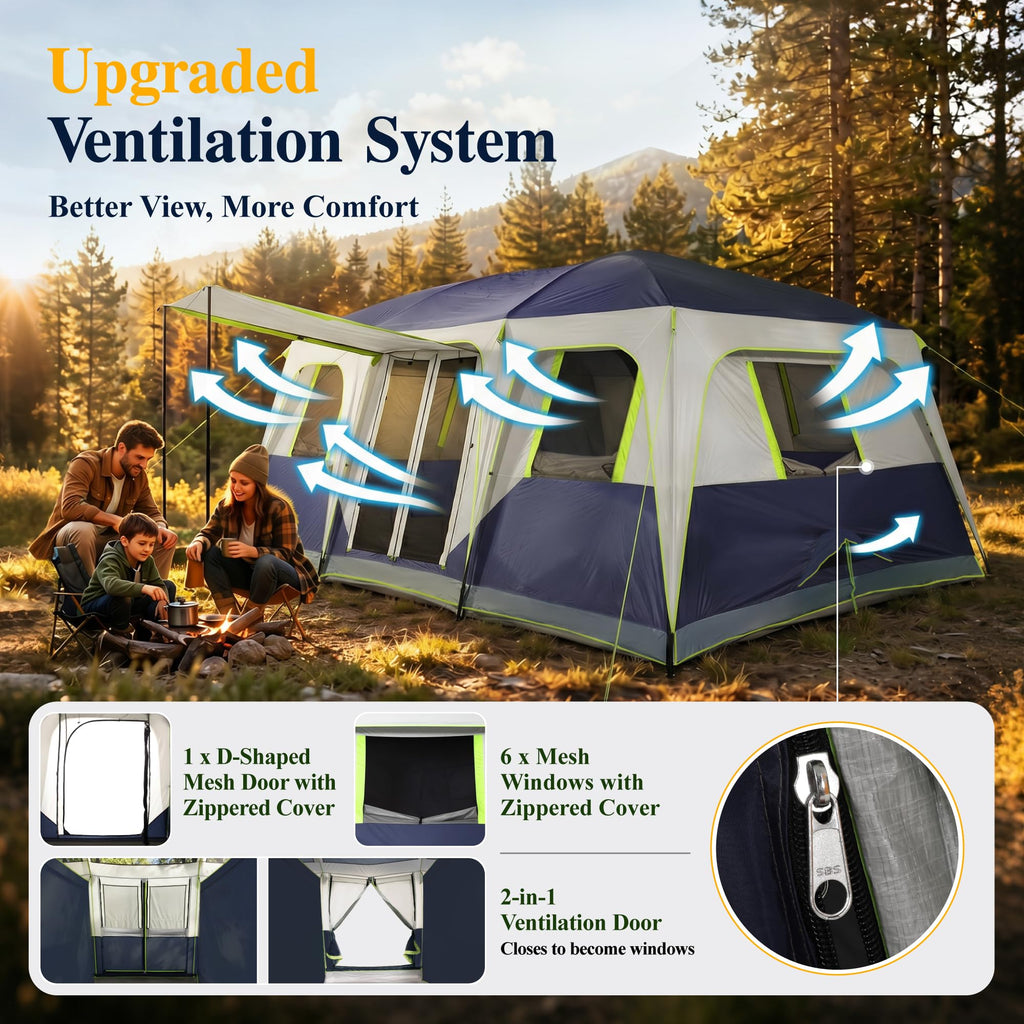 12 Person 3 Room Camping Tent with Rainfly I991