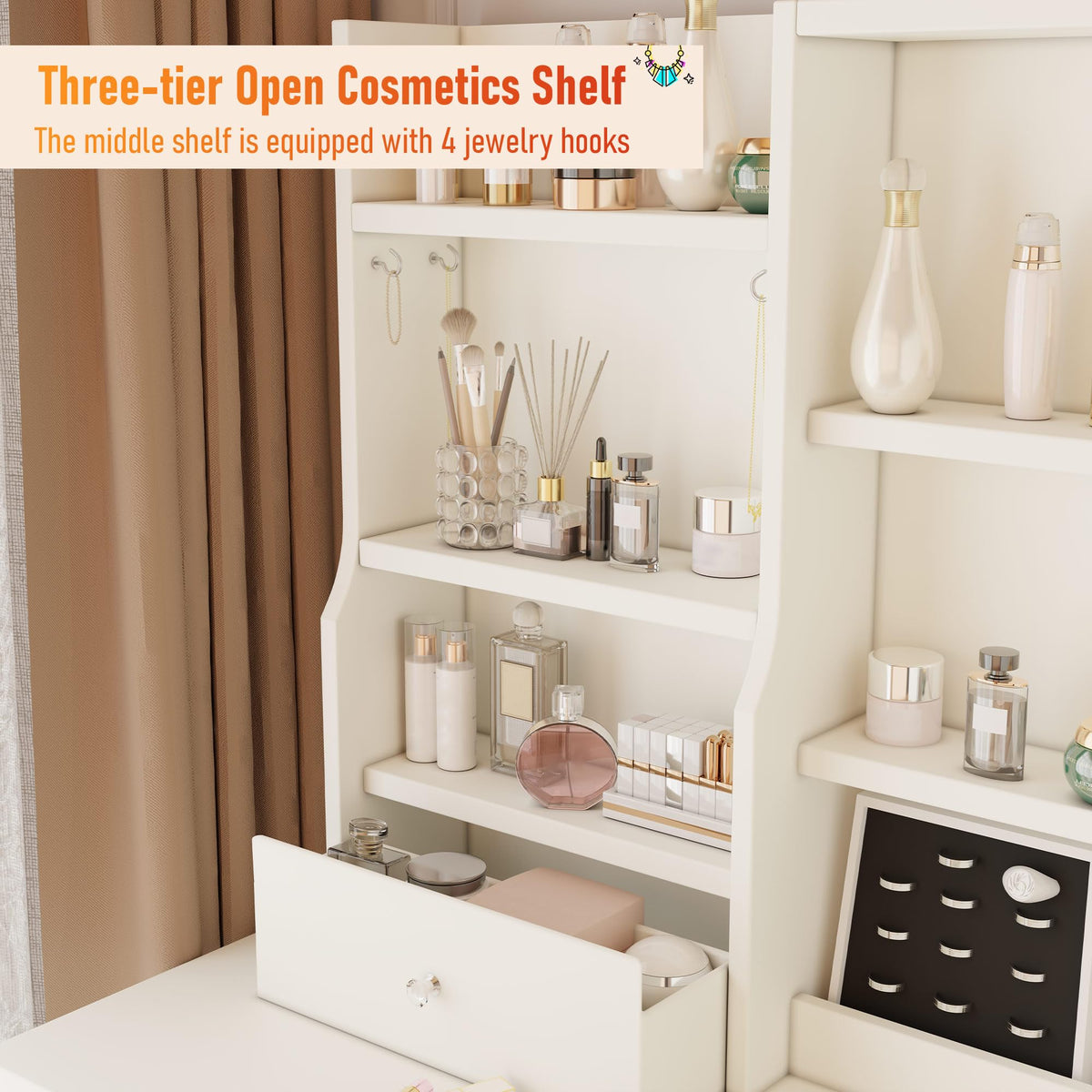White Makeup Vanity Desk with LED Lights Mirror J70154