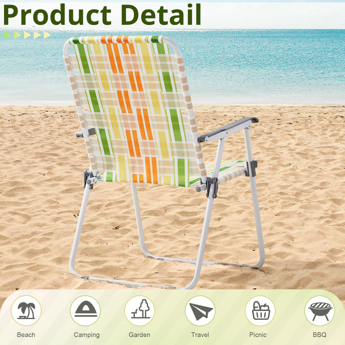 Set of 2 Webbed Folding Beach Chairs Yellow & Green S39423
