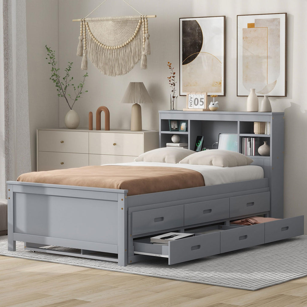 Twin Size Wood Platform Bed with Trundle and 3 Drawers P276521