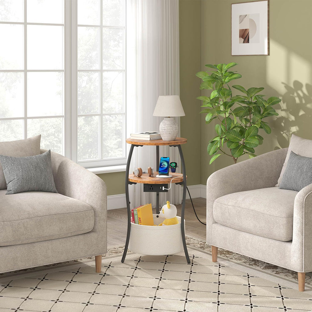 3-Tier Round End Table with Charging Station J854
