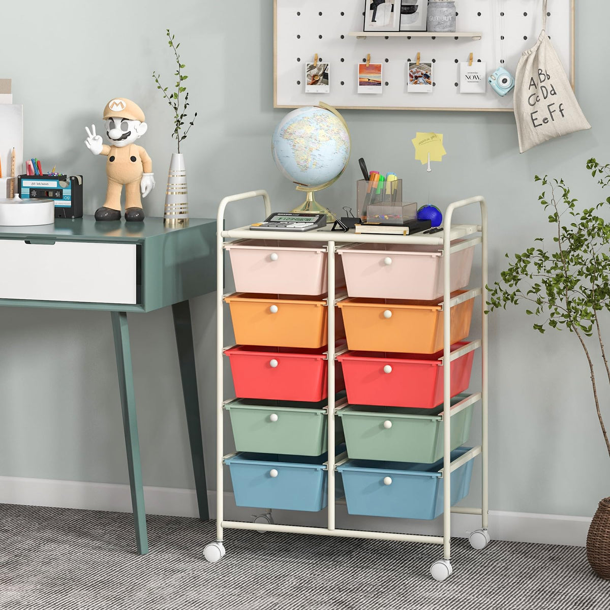 10 Drawer Rolling Storage Cart with Metal Frame N10799