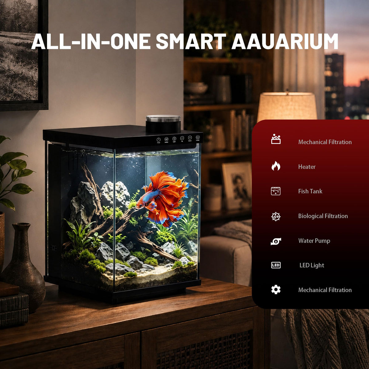 4 Gallon Ultra-Clear Glass Aquarium Kit with Auto Feeder C137137