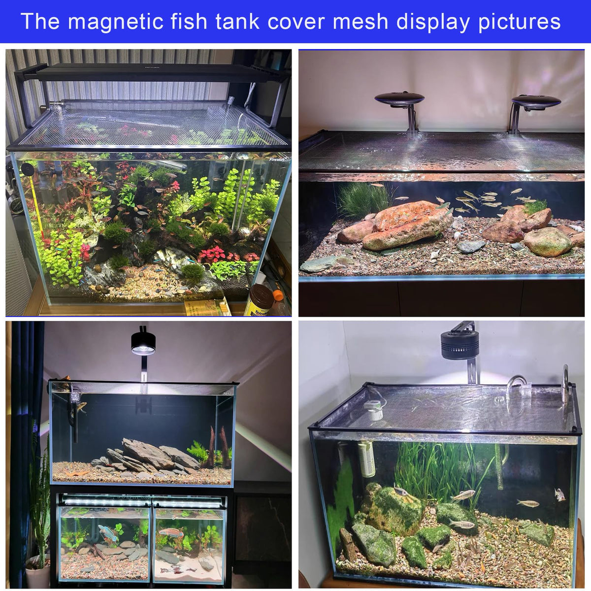 Magnetic Aquarium Lid Fish Tank Hood Cover Anti-Jumping Net O49898