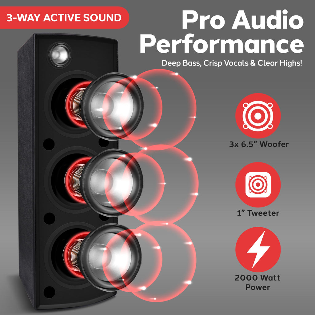 2000W Bluetooth PA Speaker System with LED Lights and Tripod Stands G974